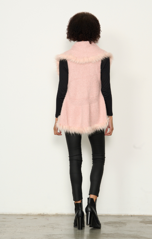 Caju - Vest Knit with Faux Fur Trim Pink - CZ787