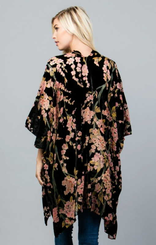 LA Soul - Velvet Cherry Blossom Print Kimono - KM-212