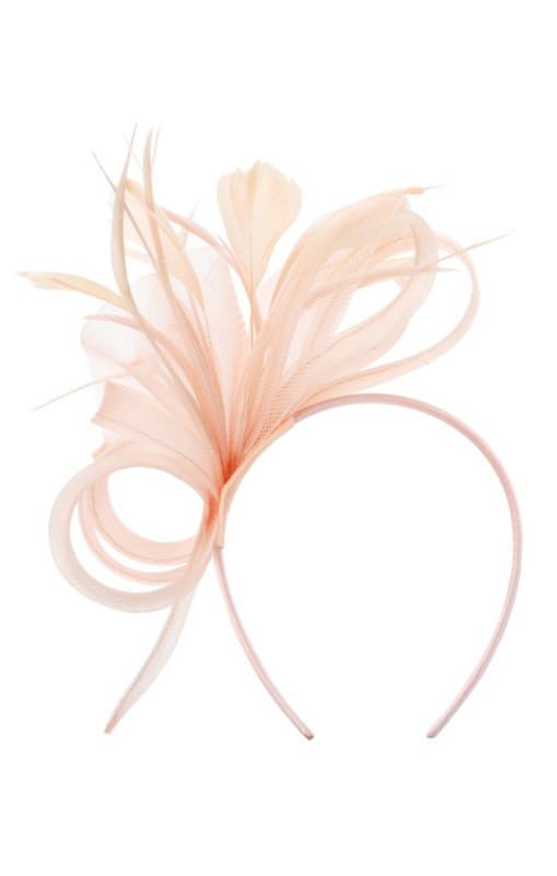 ANB-FascinatorwithSideLoopsandFeathers-Peach-HTH2273princessbazaar