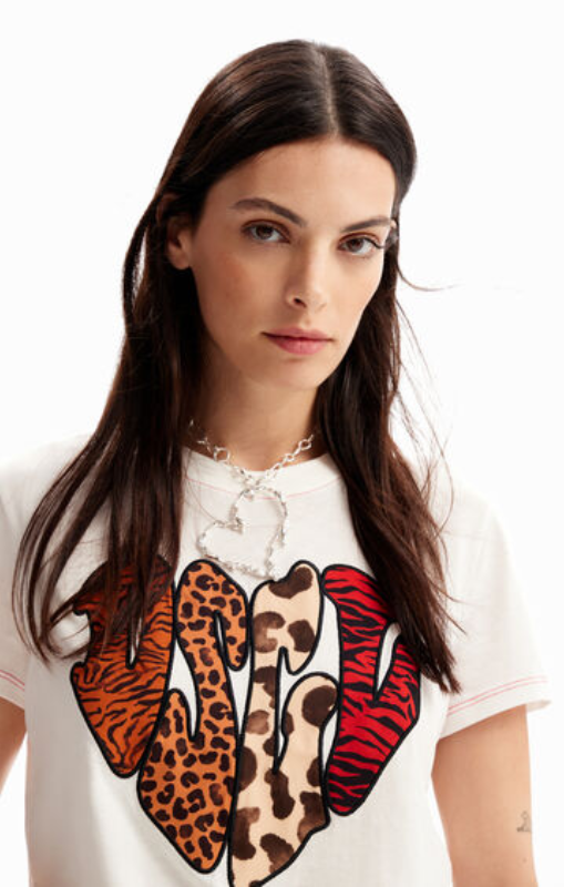 Desigual - Animal print patch T-shirt - Blanco - 23WWTKBR