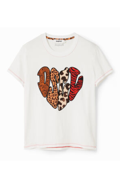 Desigual - Animal print patch T-shirt - Blanco - 23WWTKBR