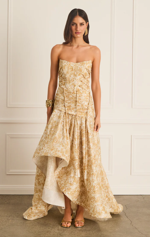 aqua blu australia dress BABARONI Illusion Neck Lace and CHIffon Dress with Slit Dusty Blue, Dusty Blue / US0 main image 1