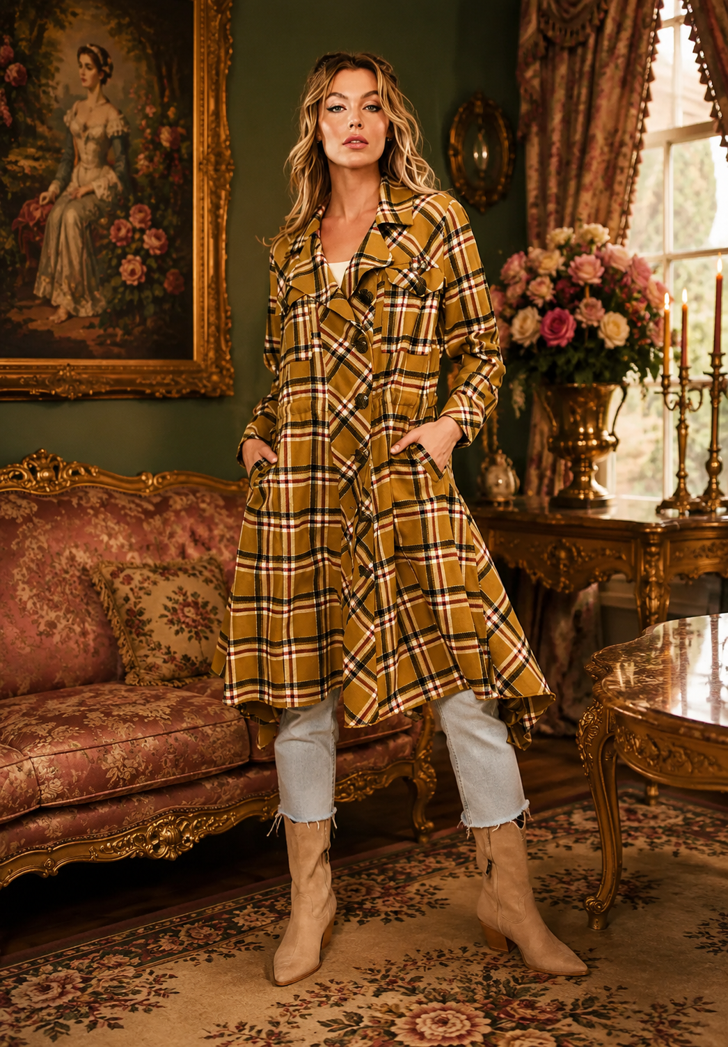 Aratta - Coco Plaid Trench Coat - Mustard - last one