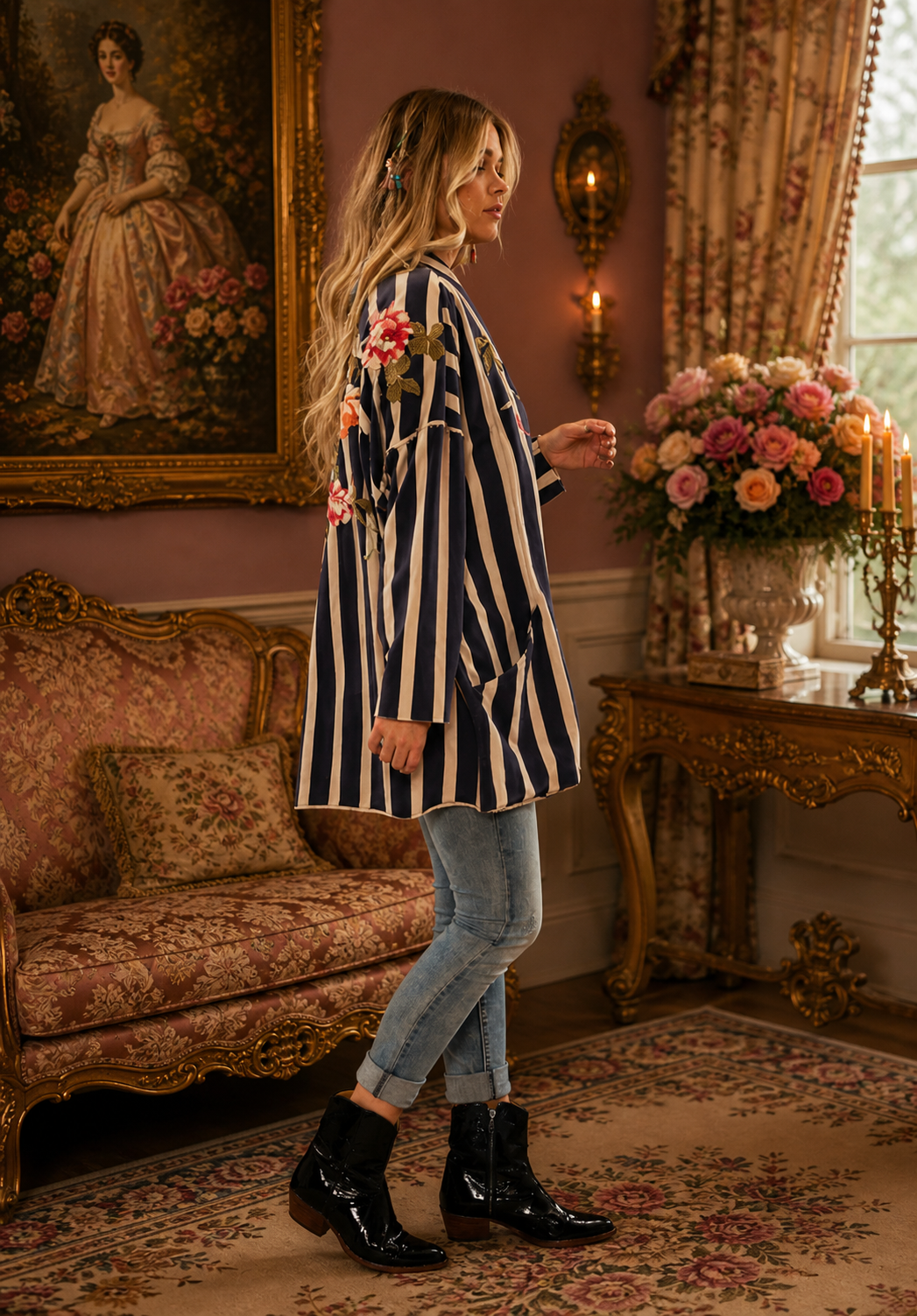 Aratta - Crafted Striped  Oversized Jacket - Striped Jacket - French Terry Blazer