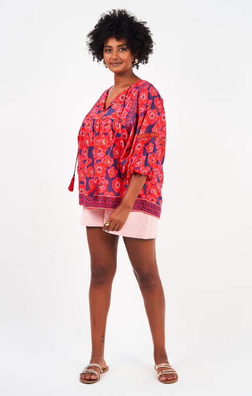 Naudic - Bahamas Top - Poppy Print - Red - LAST ONE