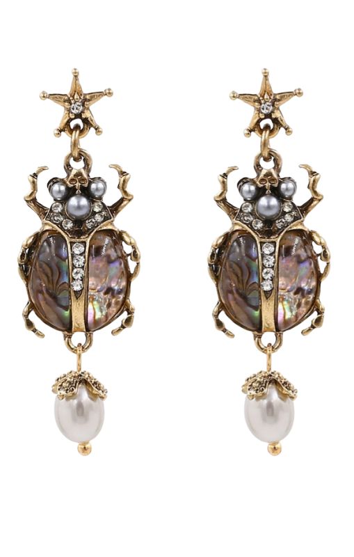 Bhyza Vintage Insect Pearl Pendant earrings MIO45134 Princess Bazaar 1