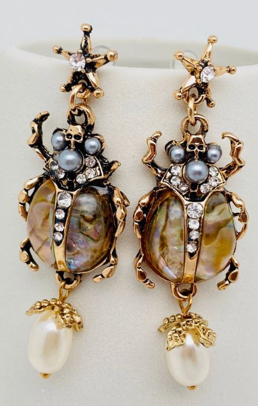 Bhyza Vintage Insect Pearl Pendant earrings MIO45134 Princess Bazaar2
