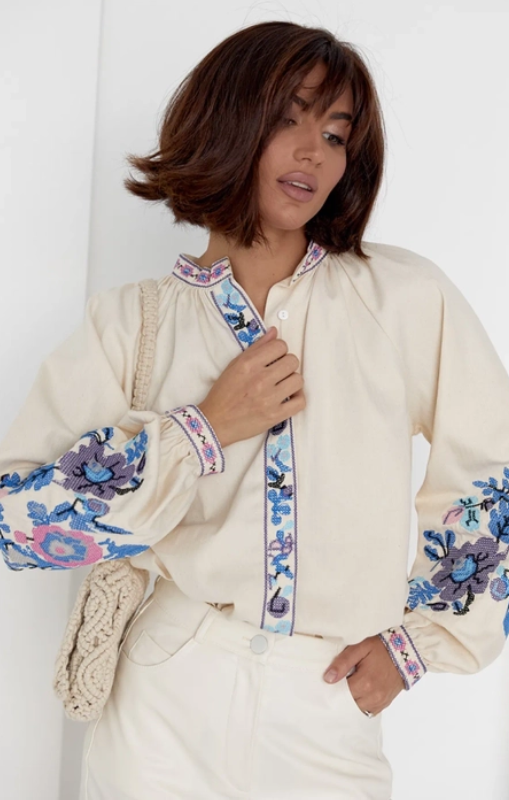 Miglo by ESQ - Blue Floral Over sized Embroidered Blouse