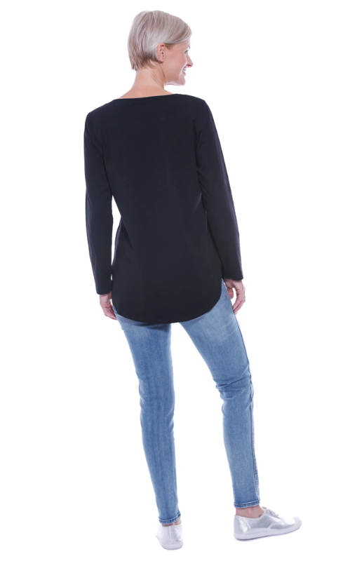 Cafe Latte - L/S Stretch Vee Neck - Black - CLM239 - last one