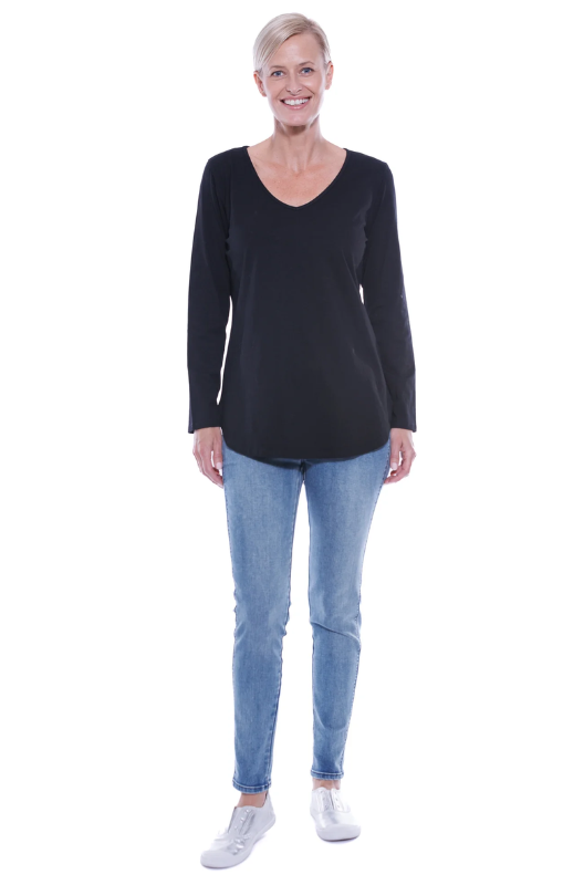 Cafe Latte - L/S Stretch Vee Neck - Black - CLM239 - last one