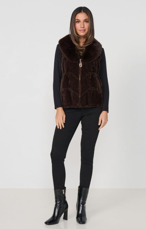 CZ1173 Vest Faux Fur collar brown caju princess bazaar