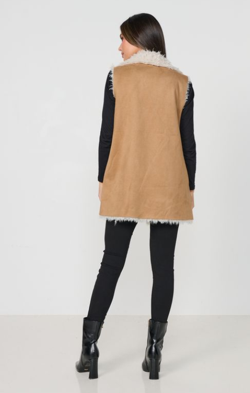 CZ1174 Vest Faux Mongolian_suede tan caju princess bazaar