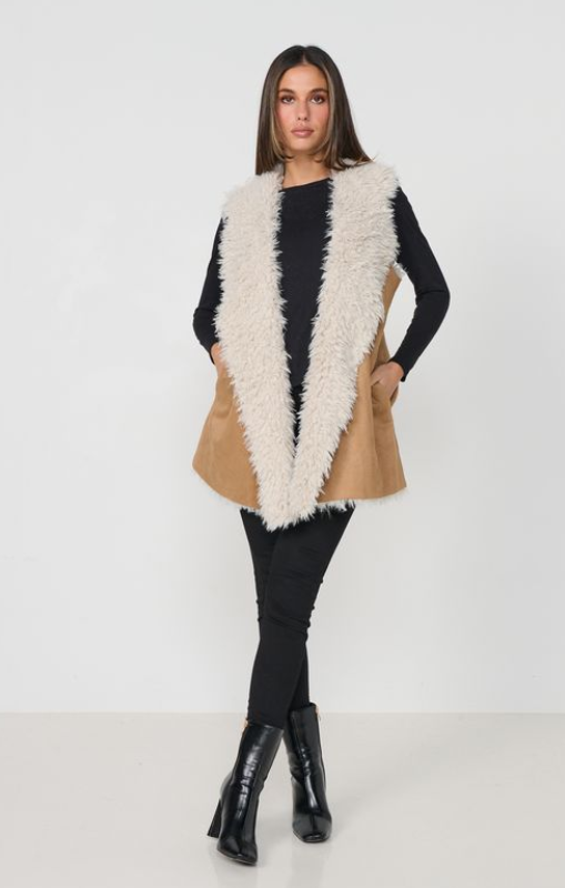 CZ1174 Vest Faux Mongolian_suede tan caju princess bazaar