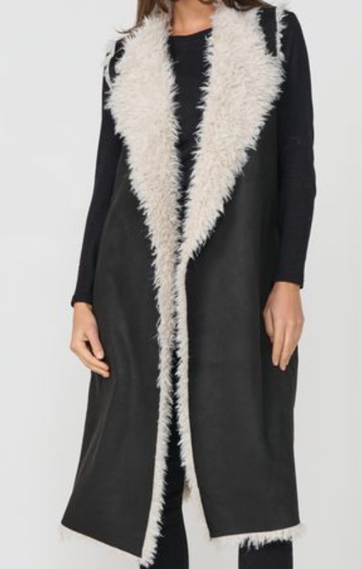 CZ1175 Long Vest faux mongolian_suede black caju princess bazaar