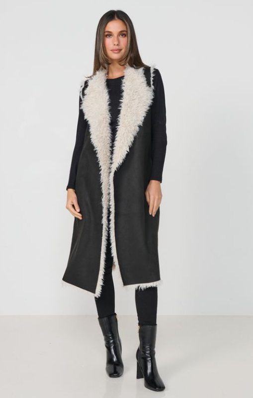 CZ1175 Long Vest faux mongolian_suede black caju princess bazaar