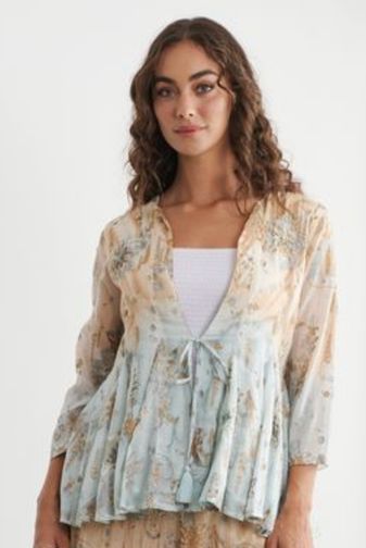 CZ1215 Floral Foil Tie front blouse caju princess bazaar