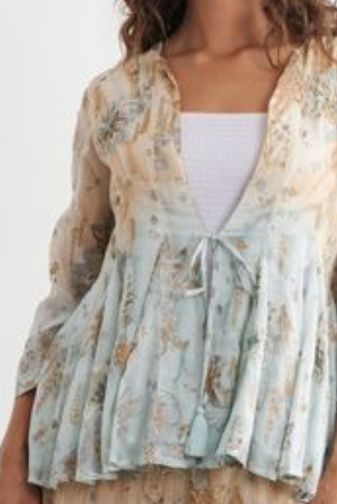 CZ1215 Floral Foil Tie front blouse caju princess bazaar