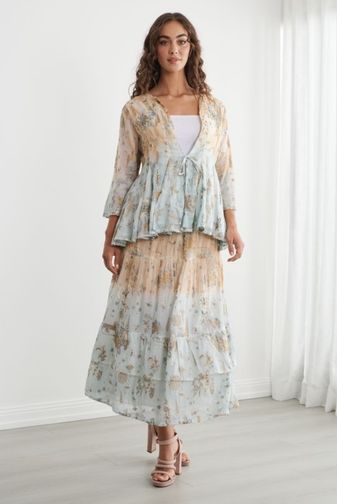 CZ1215 Floral Foil Tie front blouse caju princess bazaar