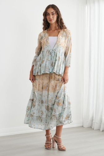 CZ1215 Floral Foil Tie front blouse caju princess bazaar