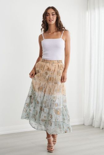 CZ1216 Floral foil tiered skirt caju princess bazaar