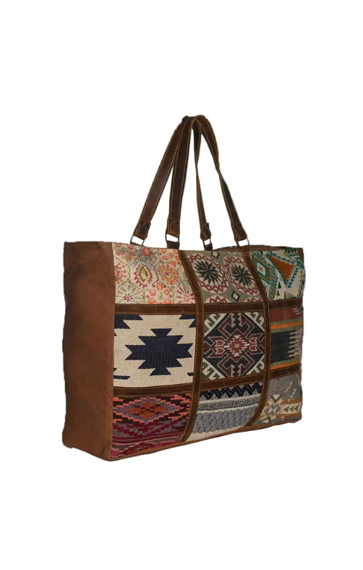 Hopofly - Canvas & Leather Overnight Multi Patch Weekender Bag - JH-6043