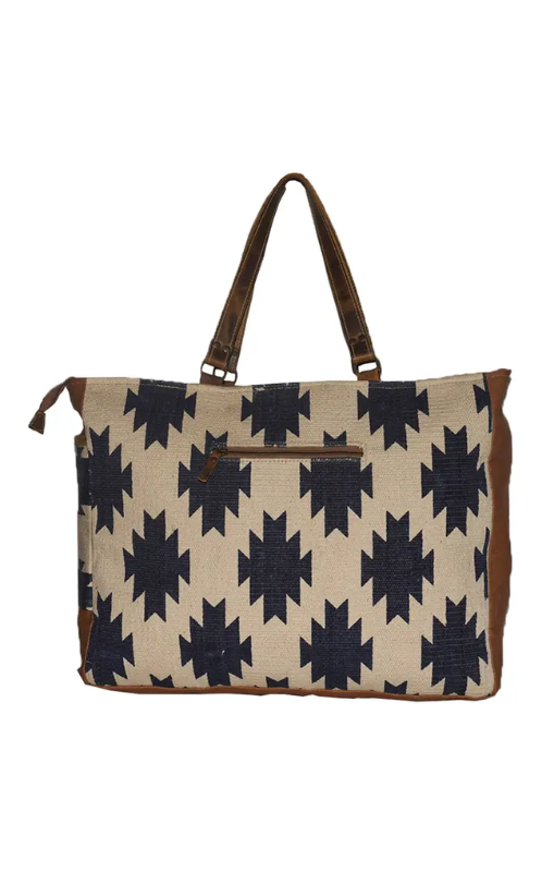 Hopofly - Canvas &amp; Leather Overnight Multi Patch Weekender Bag - JH-6043