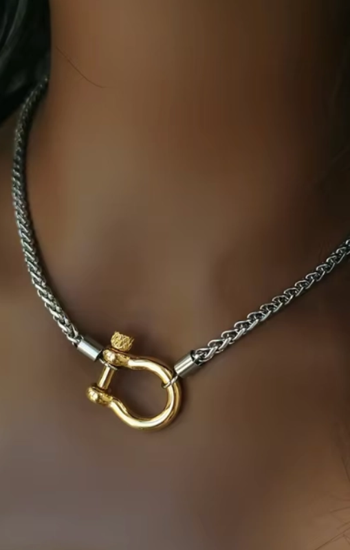 CarabinerHorseBit-Charm-WheatChainStainlessNecklacehooplaprincessbazaar