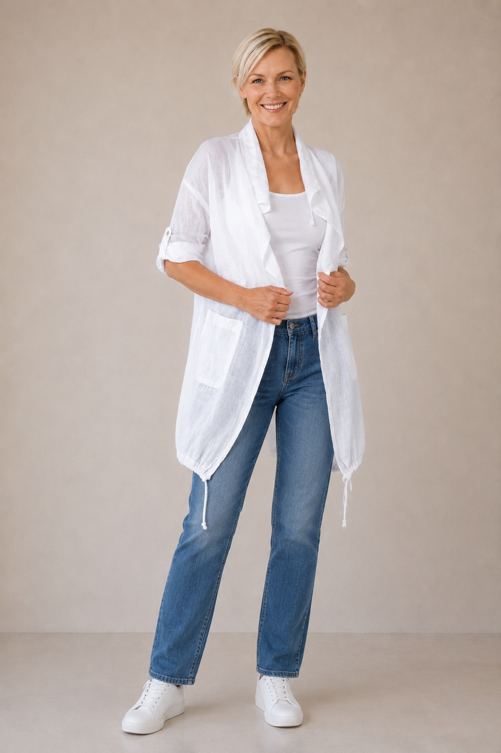 M Made In Italy - Woven Cardigan - White - 17/9679U - last one
