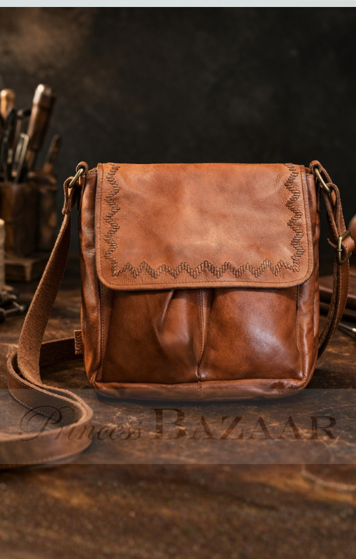 Art 'N Vintage - Tippy Messenger Bag - Tan Leather - S-5257