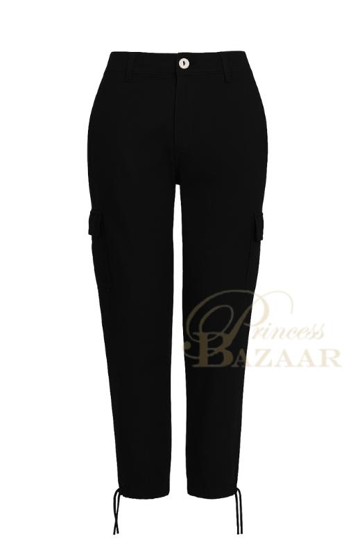 Dolcezza - Black Linen Cargo Pants - 25656