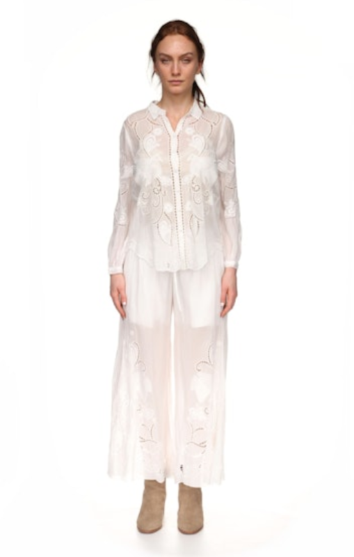 JOHNNY WAS - CHRYSSIE CAMP SHIRT - ROSEANN WHITE - last one