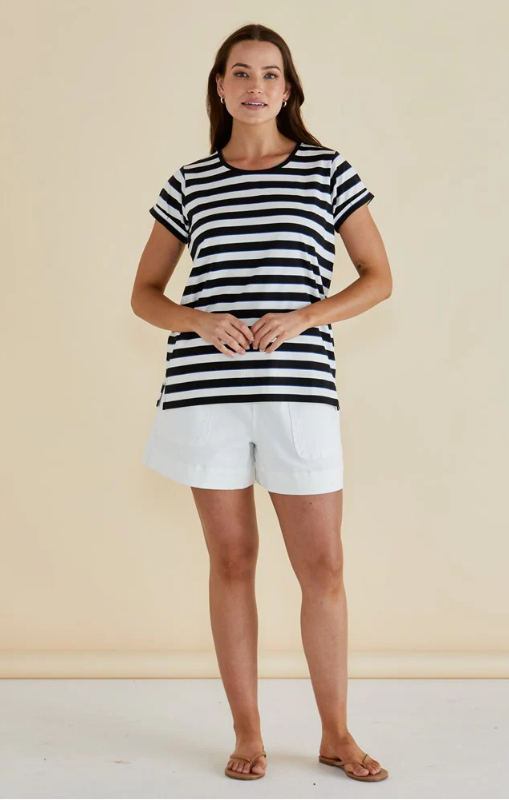 Betty Basics - Caia Crew Tee - Blue/Black Stripe