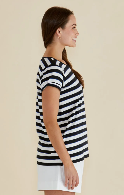 Betty Basics - Caia Crew Tee - Blue/Black Stripe