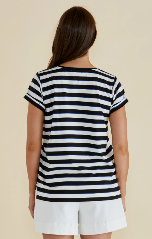 Betty Basics - Caia Crew Tee - Blue/Black Stripe