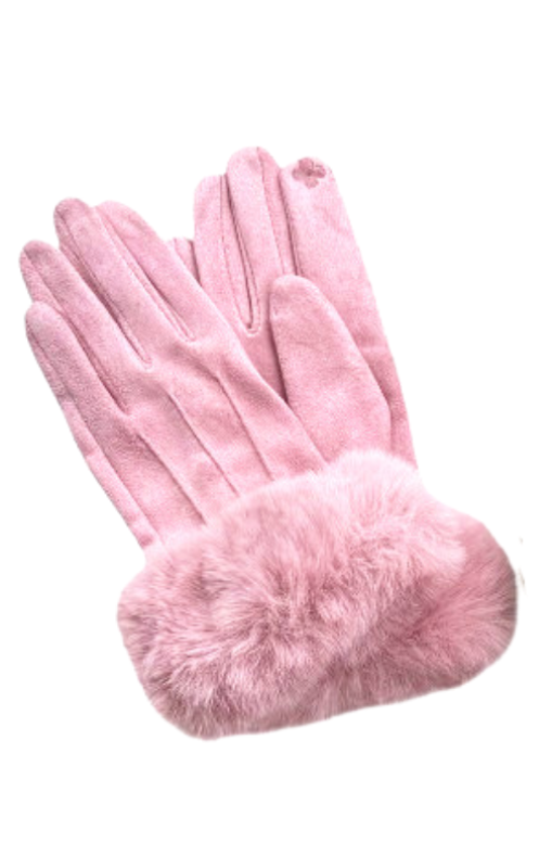 Autumn - Suede Feel Gloves w/ Faux Fur Cuff - Dusty Pink GL340051