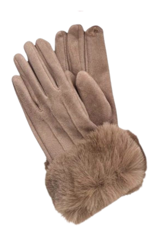 Autumn - Suede Feel Gloves w/ Faux Fur Cuff - Taupe GL340051