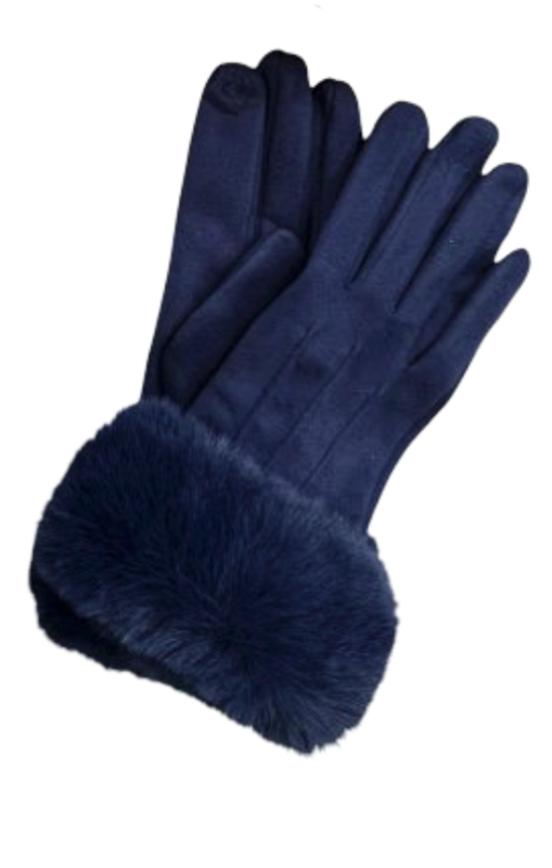 Autumn - Suede Feel Gloves w/ Faux Fur Cuff - Navy GL340051