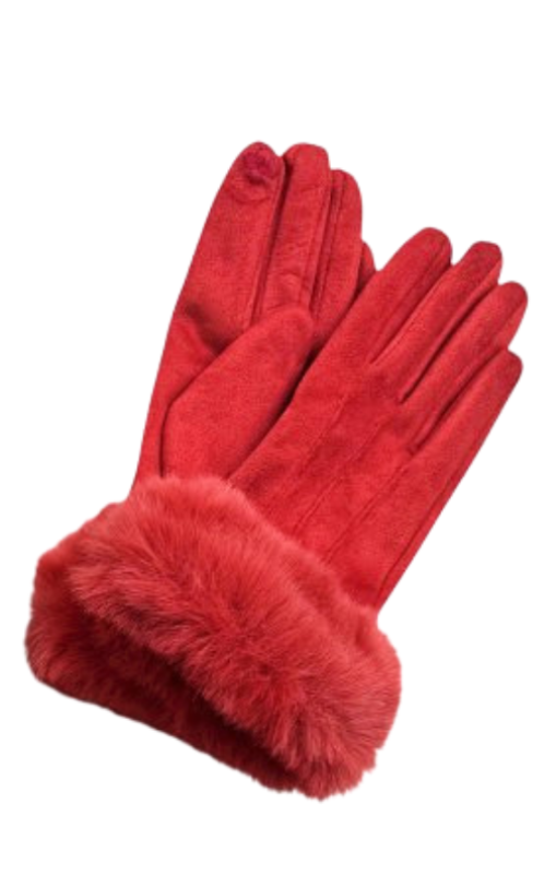 Autumn - Suede Feel Gloves w/ Faux Fur Cuff - Burnt Orange GL340051