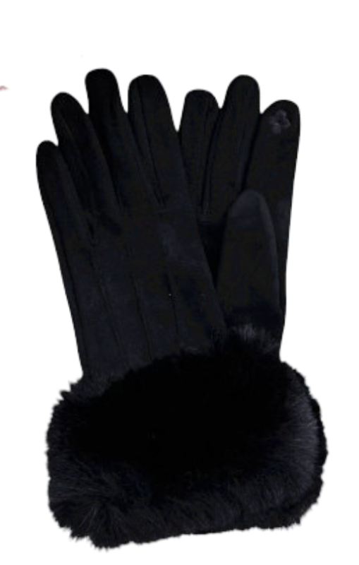 Autumn - Suede Feel Gloves w/ Faux Fur Cuff - Black GL340051