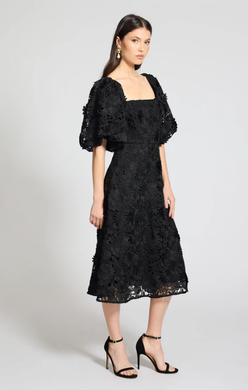 HONEY &amp; BEAU - KESHIA MIDI DRESS BLACK - HM251002