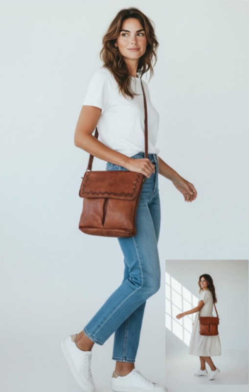 Art 'N Vintage - Tippy Messenger Bag - Tan Leather - S-5257