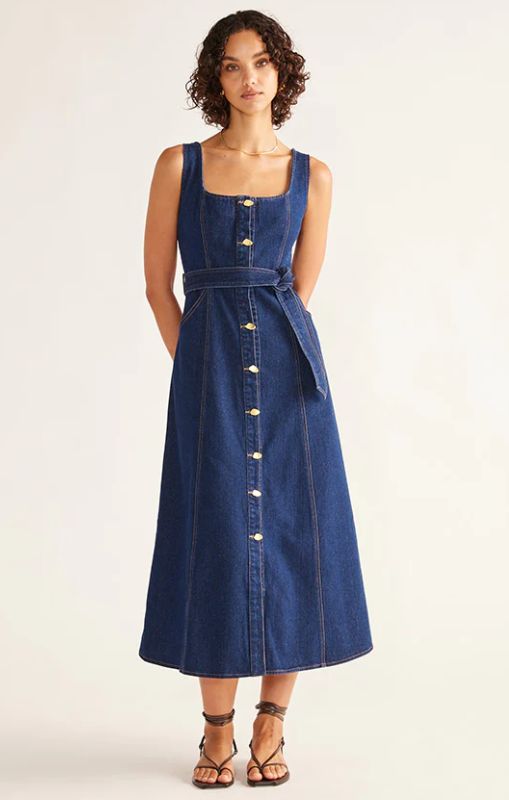 MOS - Delphine Denim Midi Dress Dark Blue - last one