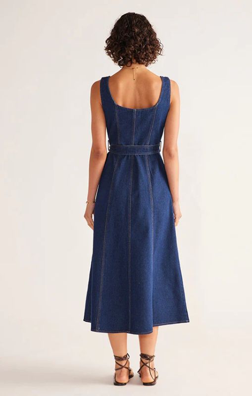 MOS - Delphine Denim Midi Dress Dark Blue - last one