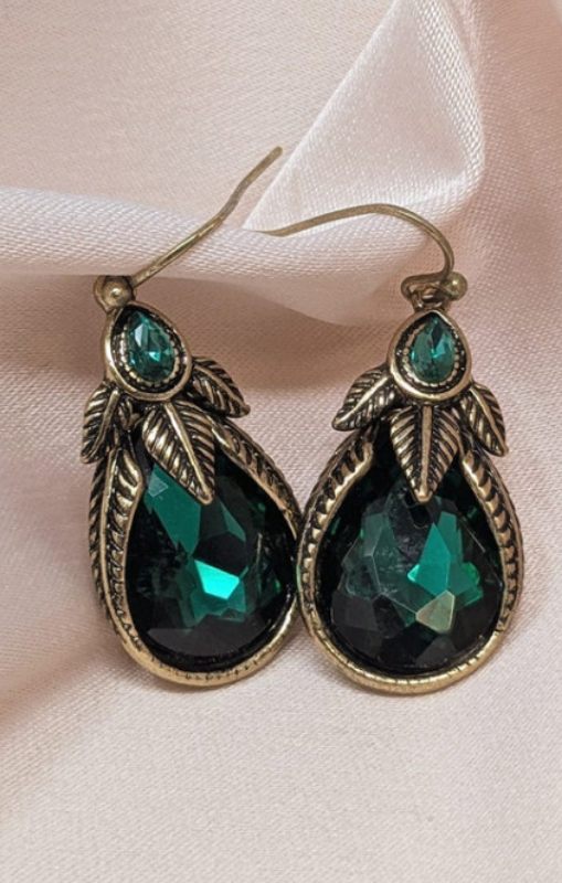 EmeraldArtNouveauEarringsPalmLeafEarringslovettandcoprincessbazaar