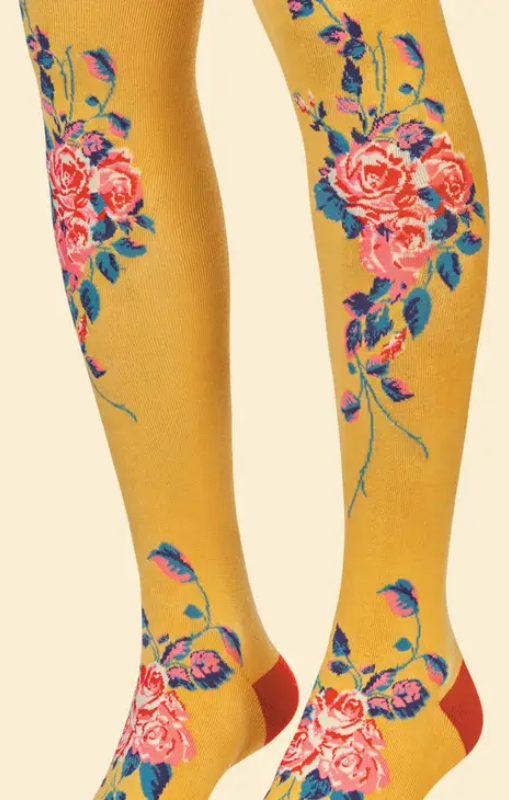 Powder - Floral Vines Long Socks - Mustard - SOC604