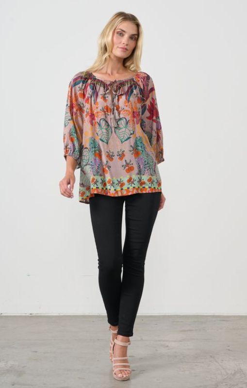 HF2693 tie blouse mushroom tropical print holmes_fallon princessbazaar