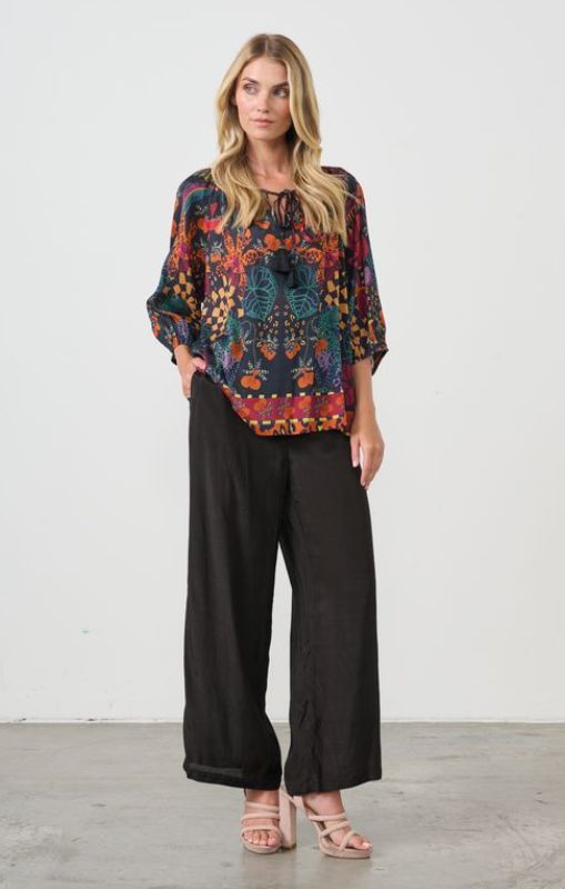 HF2693 tie blouse tropical print black holmes_fallon princessbazaar