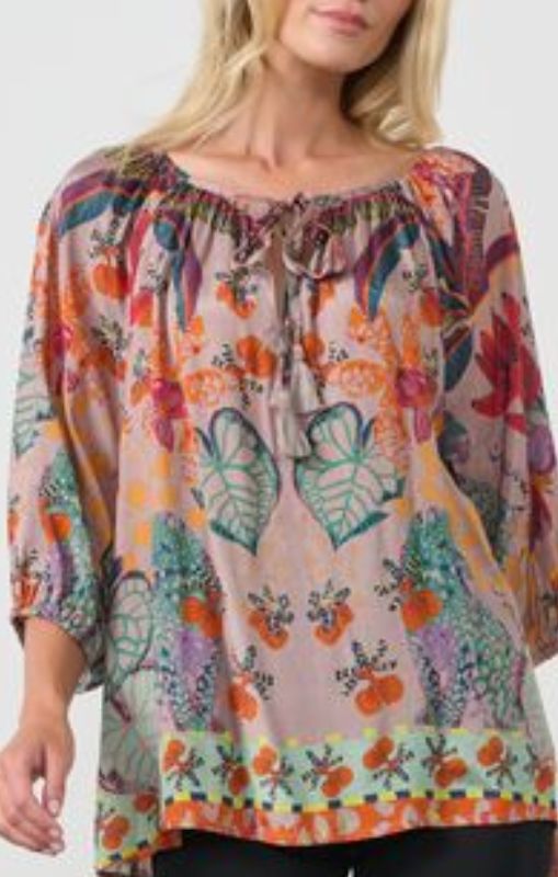HF2693 tie blouse mushroom tropical print holmes_fallon princessbazaar