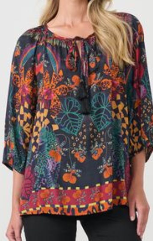HF2693 tie blouse tropical print black holmes_fallon princessbazaar