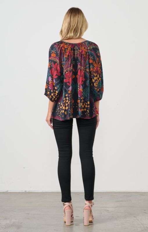 HF2693 tie blouse tropical print black holmes_fallon princessbazaar